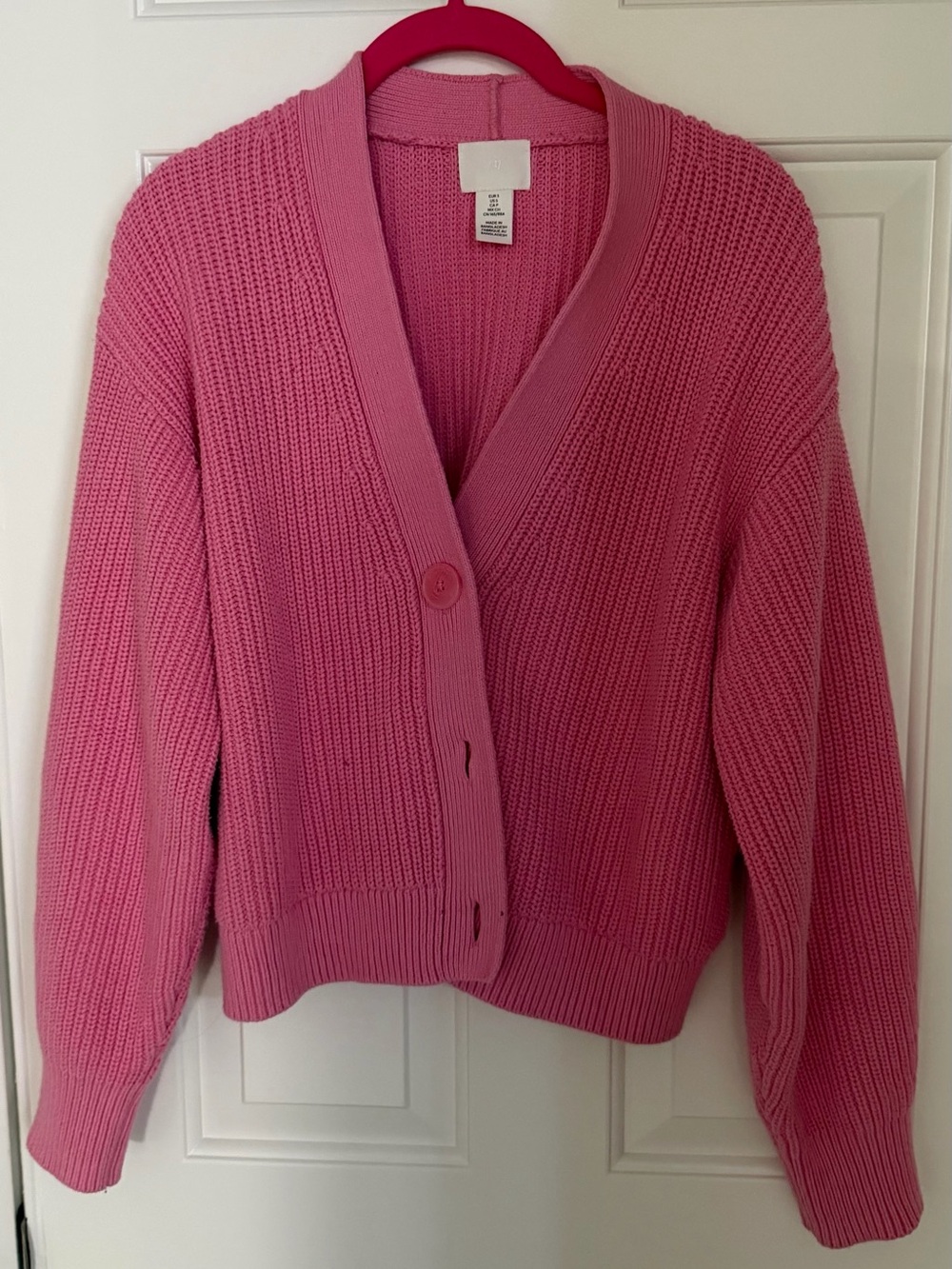 H&M Pink Chunky Knit V-Neck Button Cardigan